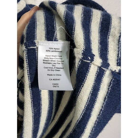 Talbots Navy Blue White Stripe Sz SP Open Cardigan Sweater Nautical Lambswool 91 - Picture 4 of 6